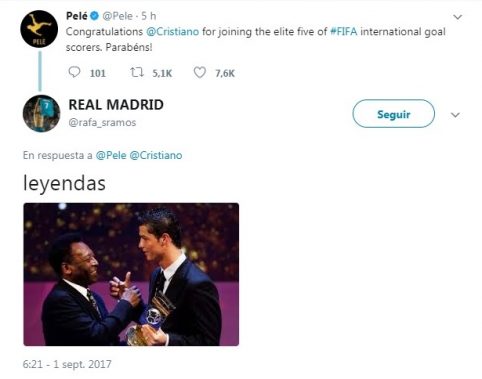 Pelé felicita a Cristiano Ronaldo