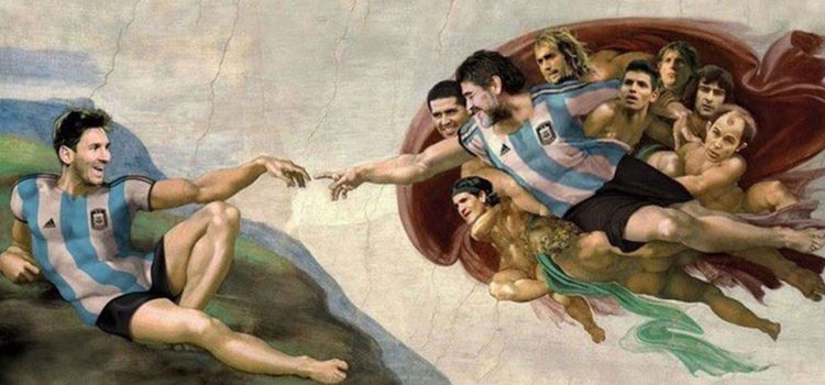 Maradona es Dios y Messi es Adán en mural de club argentino