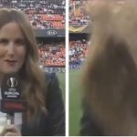 Periodista recibe pelotazo en la cabeza durante reportaje en directo de la Europa Legue (VÍDEO)